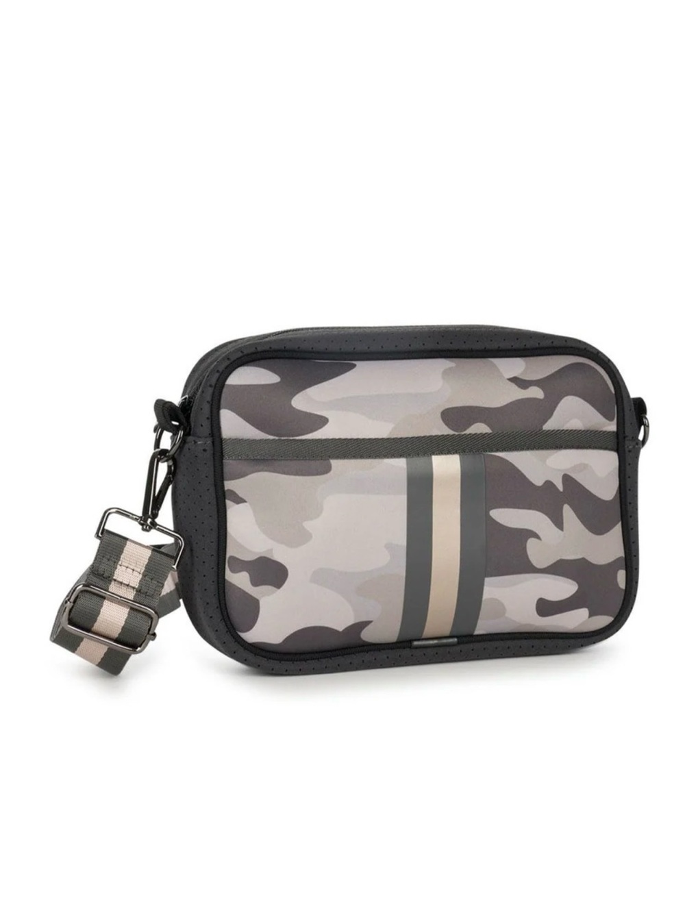HAUTE SHORE Gray Camo Crossbody with Stripe Accent
